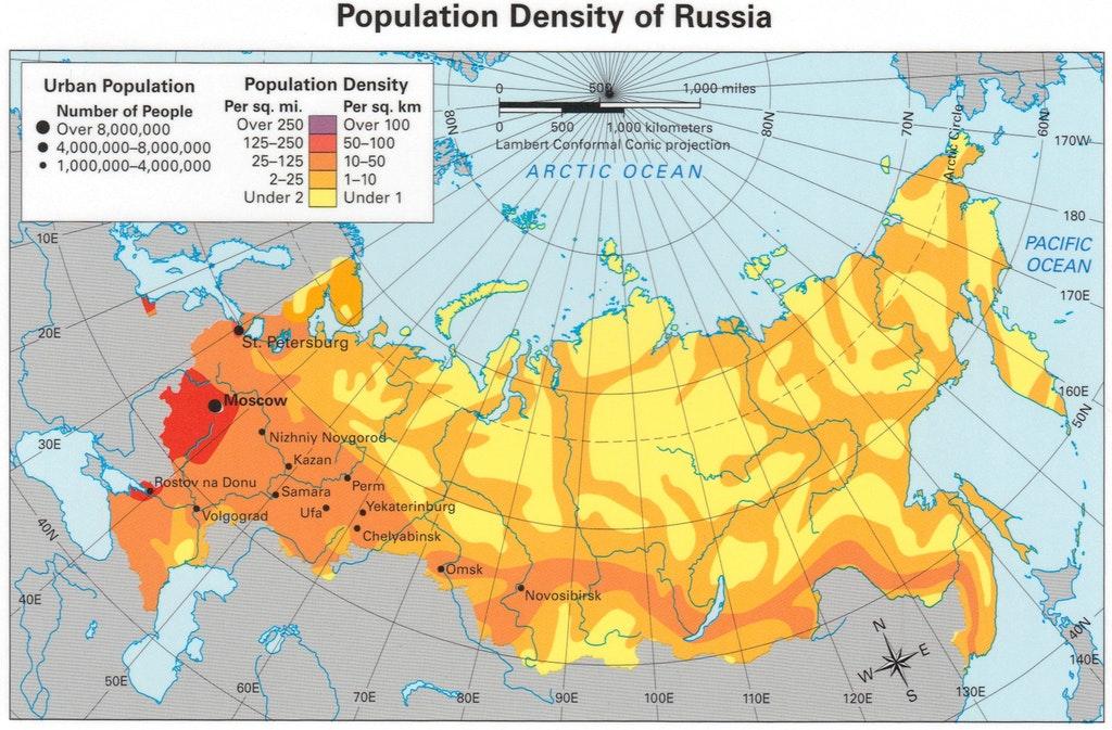 Ruské populace mapu Obyvatelstvo mapa Ruska (Východní Evropa Evropa)