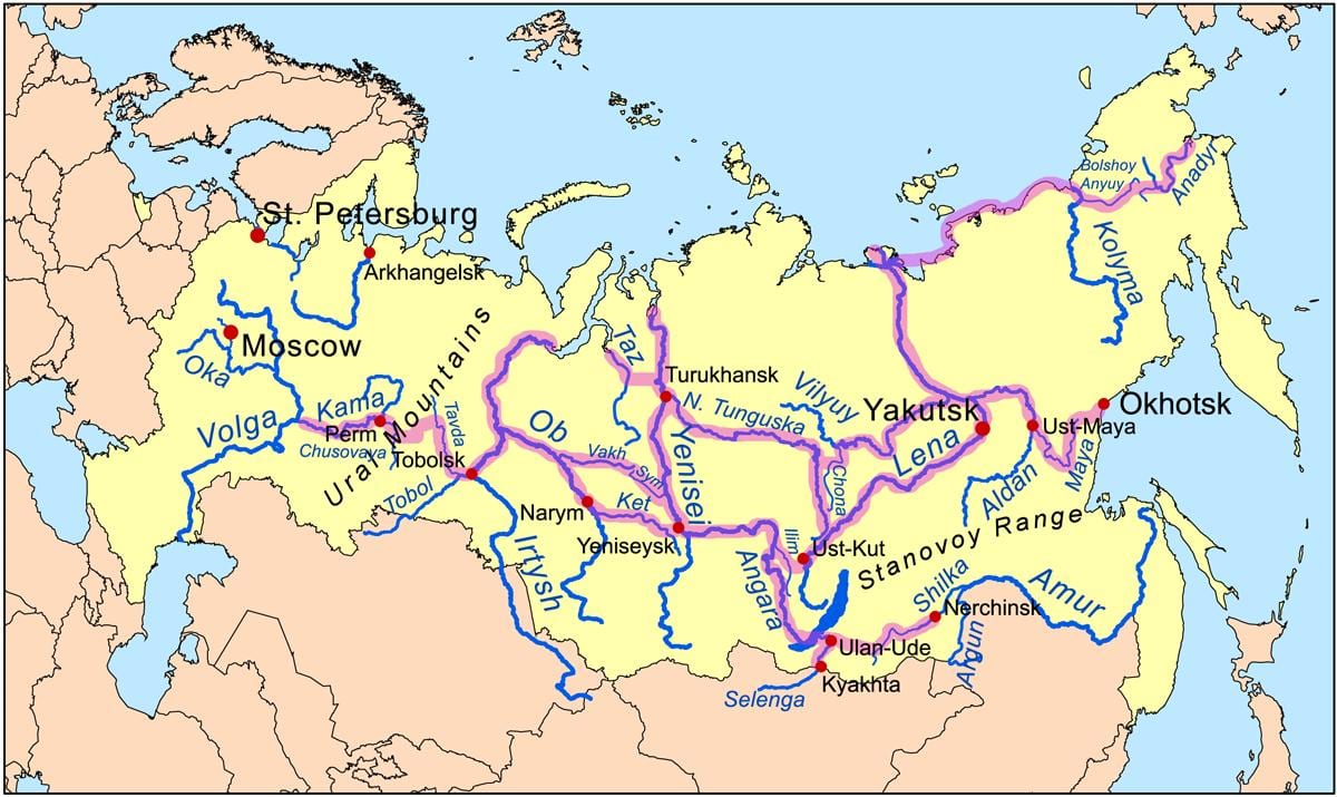 mapa řek v Rusku