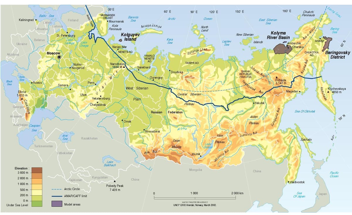 fyzická mapa Ruska