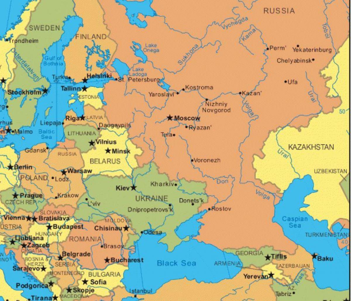 východní evropa a Rusko mapě