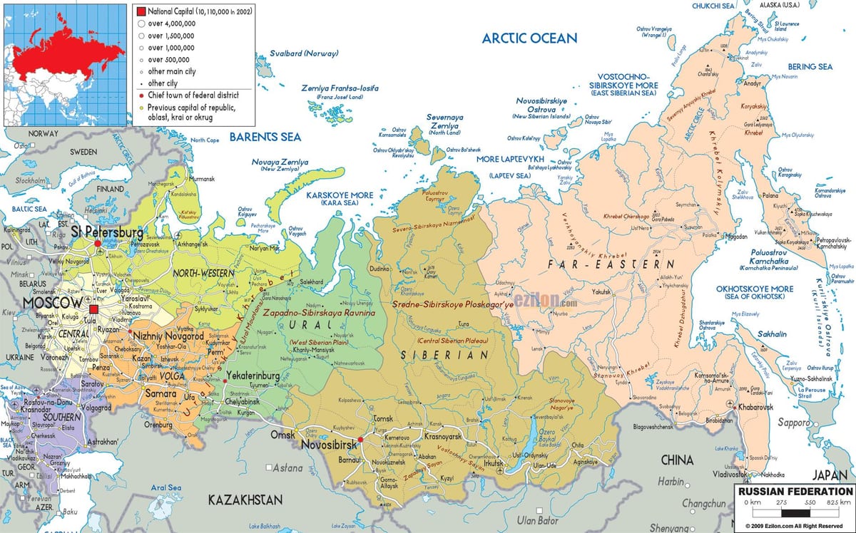 mapa ruské
