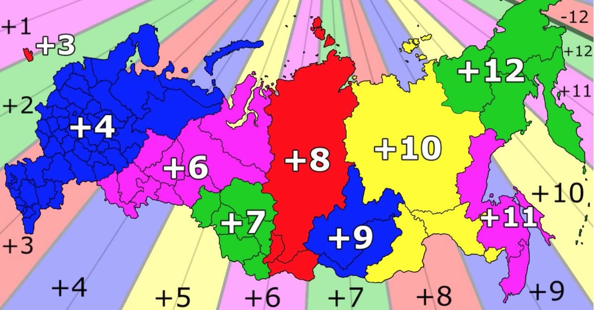 časová pásma v Rusku mapě