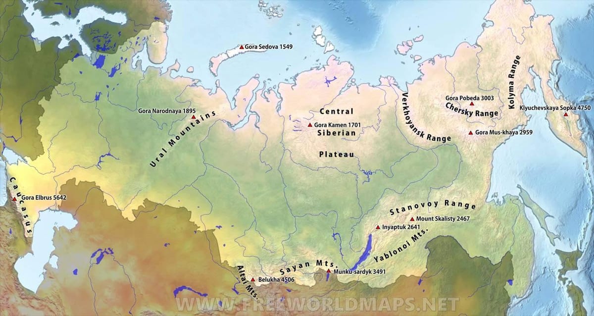 hory Ruska mapě