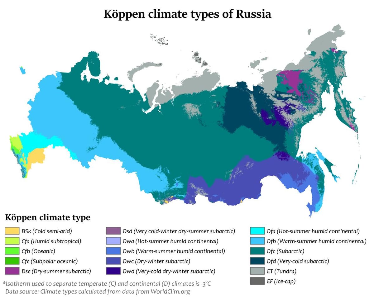 klima mapa Ruska