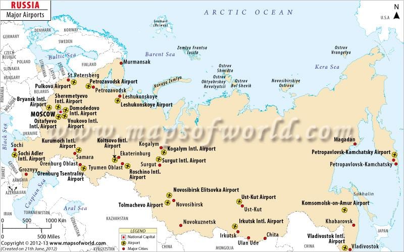 Rusko mapa letiště
