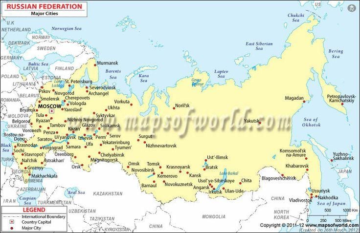 mapa Ruska a městech