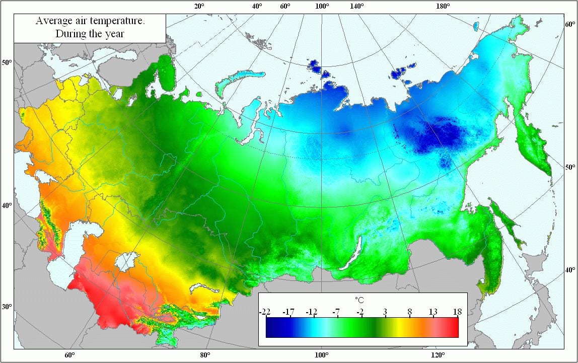 mapa Ruska teplota