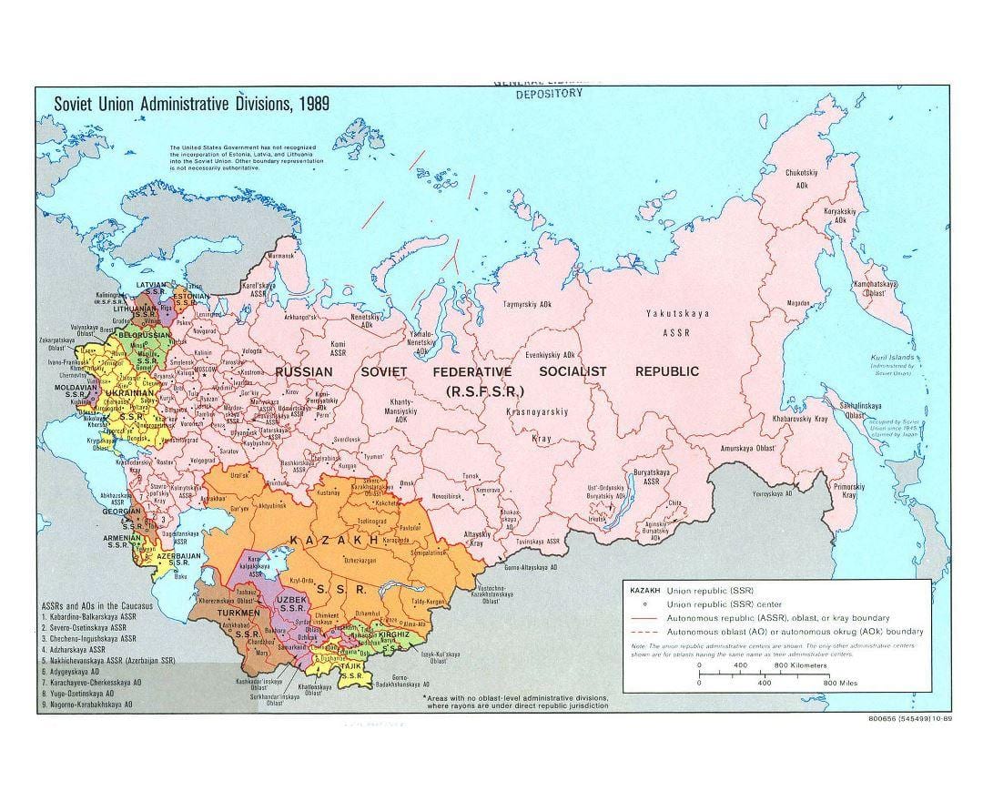 mapa Sovětského svazu
