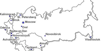 Mapa Ruska s větších městech
